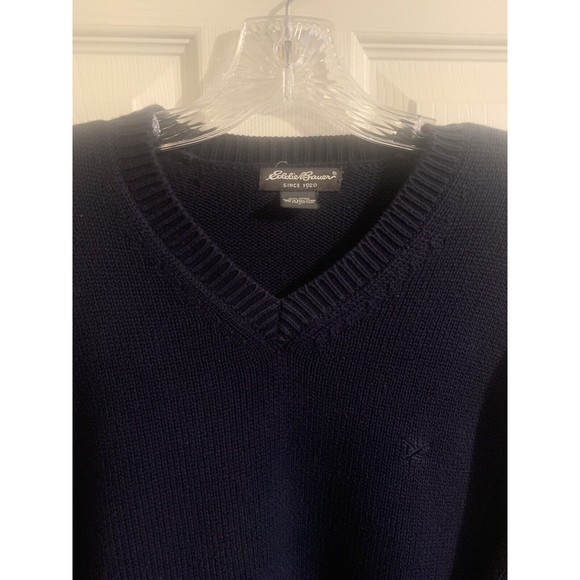 Eddie Bauer Mens L Crew Neck Long Sleeve Knit Sweater Navy 100% Cotton - Picture 7 of 9